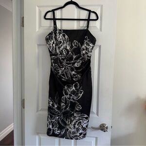 Size XL Vintage 00’s Le Chateau Black Floral Silk Like Midi Dress